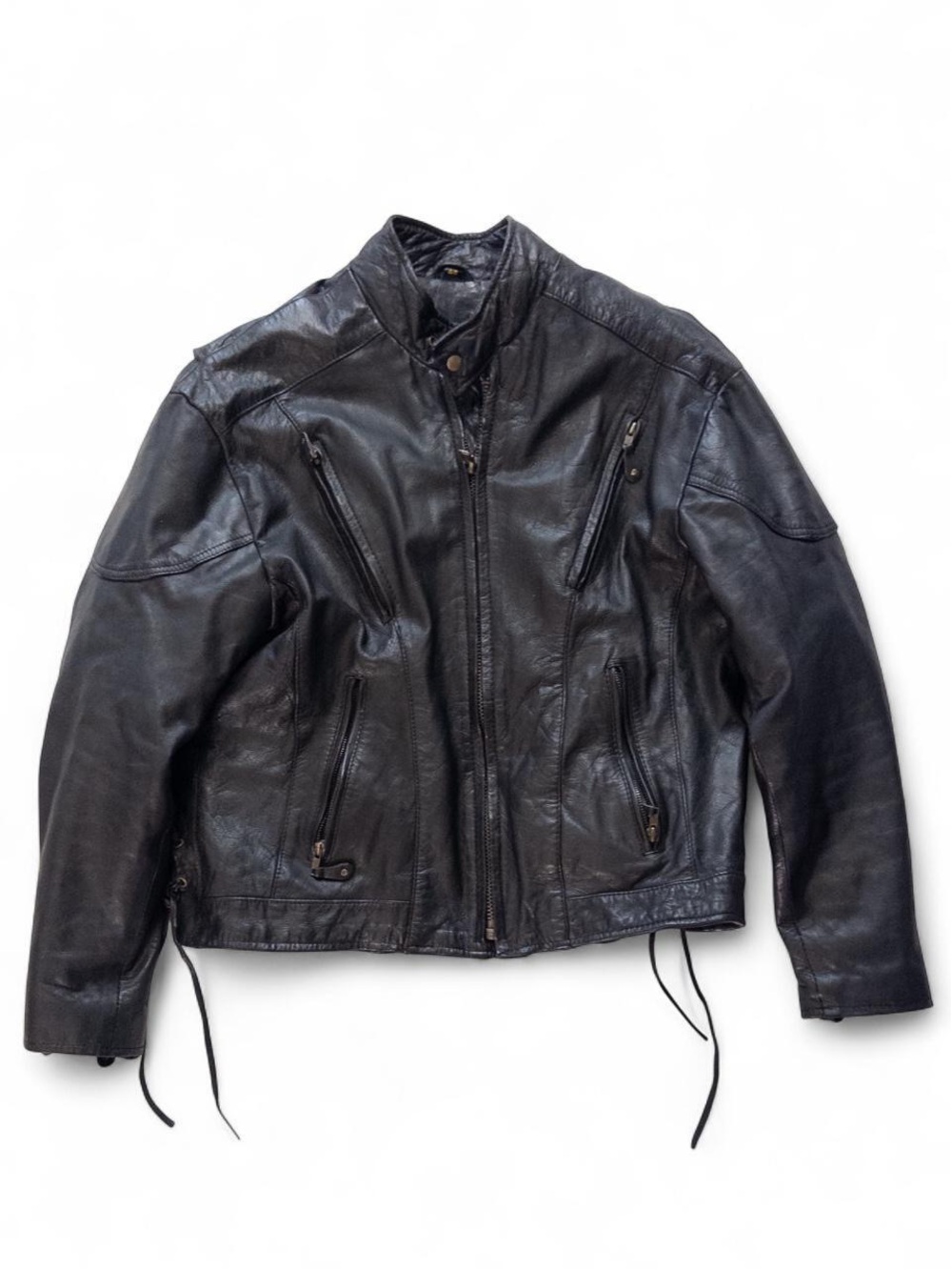 Vintage Hudson Leather Black Motorcycle Jacket - Size 48 (Men’s 2XL)